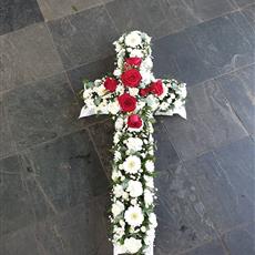 Loose Cross With Red Rose Spray