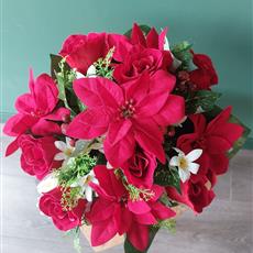 Artificial Christmas Poinsettia &amp; Rose Memorial Pot