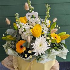 Florist choice Yellow &amp; White Hatbox